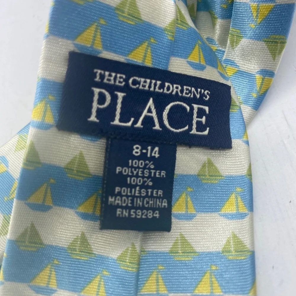 The Childrens Place Boys Sailboat Nautical Stripe Necktie Blue Green Age 8-14